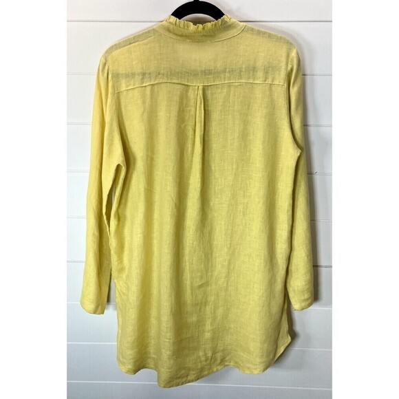 Made in Italy Tunic Top 100% LINEN Ruffle Accent Lagenlook Minimalist Large - Picture 2 of 11